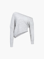 Women's Cropped One Shoulder Sweater – Asymmetrical Ribbed Long Sleeve Pullover