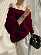 Women's Cropped One Shoulder Sweater – Asymmetrical Ribbed Long Sleeve Pullover