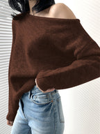 Women's Cropped One Shoulder Sweater – Asymmetrical Ribbed Long Sleeve Pullover