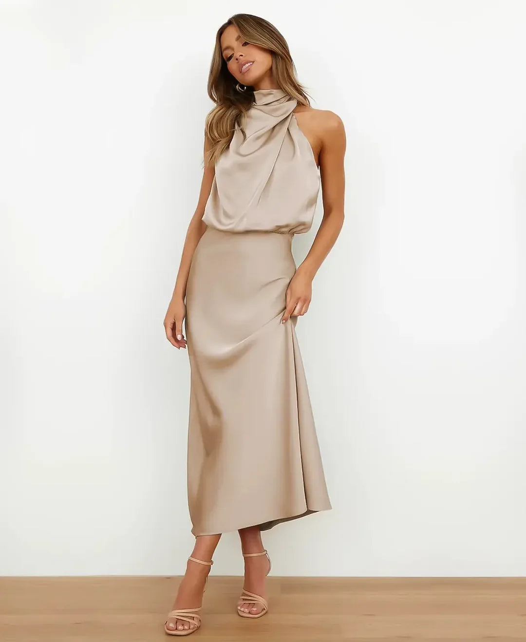 Women's High Neck Midi Dress – Sleeveless Occasion Dress