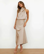 Women's High Neck Midi Dress – Sleeveless Occasion Dress