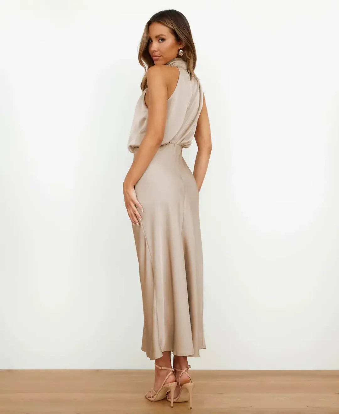 Women's High Neck Midi Dress – Sleeveless Occasion Dress