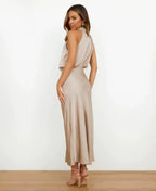 Women's High Neck Midi Dress – Sleeveless Occasion Dress