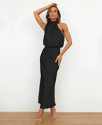 Women's High Neck Midi Dress – Sleeveless Occasion Dress