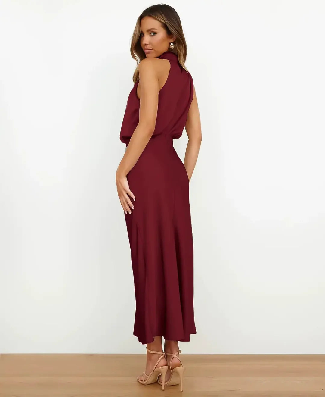 Women's High Neck Midi Dress – Sleeveless Occasion Dress