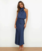 Women's High Neck Midi Dress – Sleeveless Occasion Dress