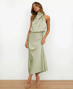 Women's High Neck Midi Dress – Sleeveless Occasion Dress