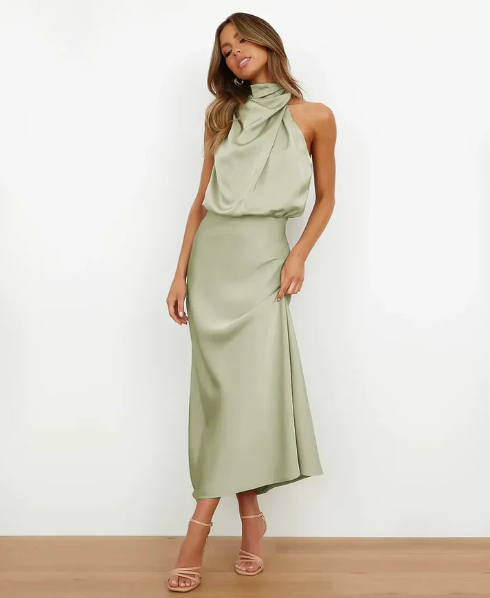 Women's High Neck Midi Dress – Sleeveless Occasion Dress
