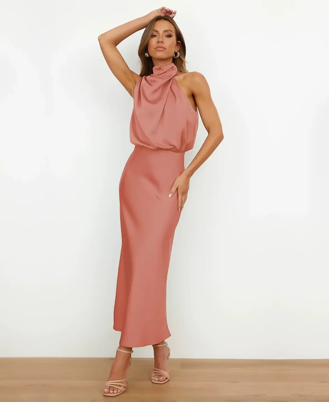 Women's High Neck Midi Dress – Sleeveless Occasion Dress
