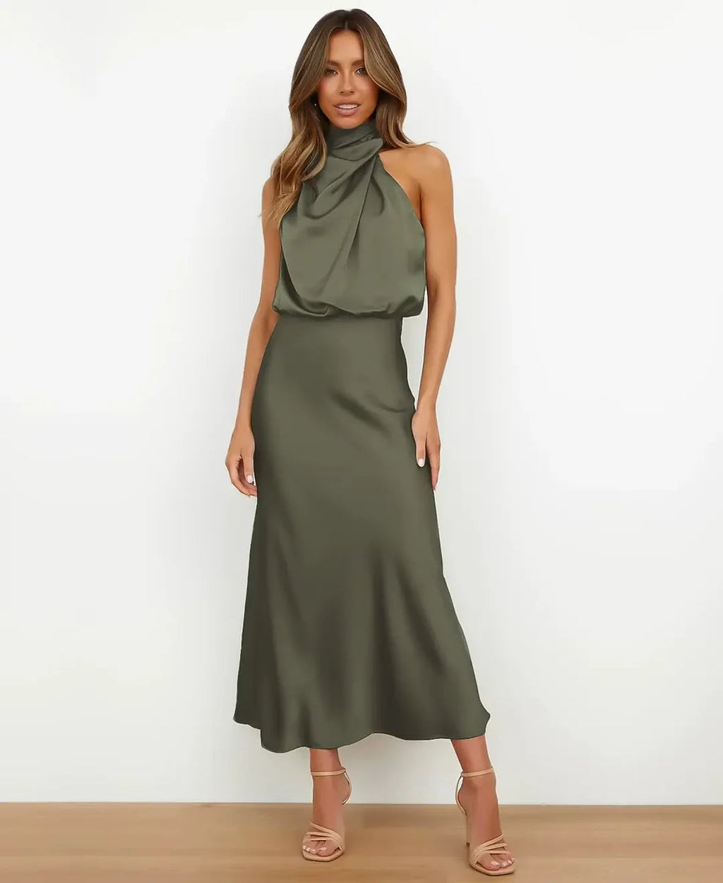 Women's High Neck Midi Dress – Sleeveless Occasion Dress