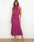 Women's High Neck Midi Dress – Sleeveless Occasion Dress
