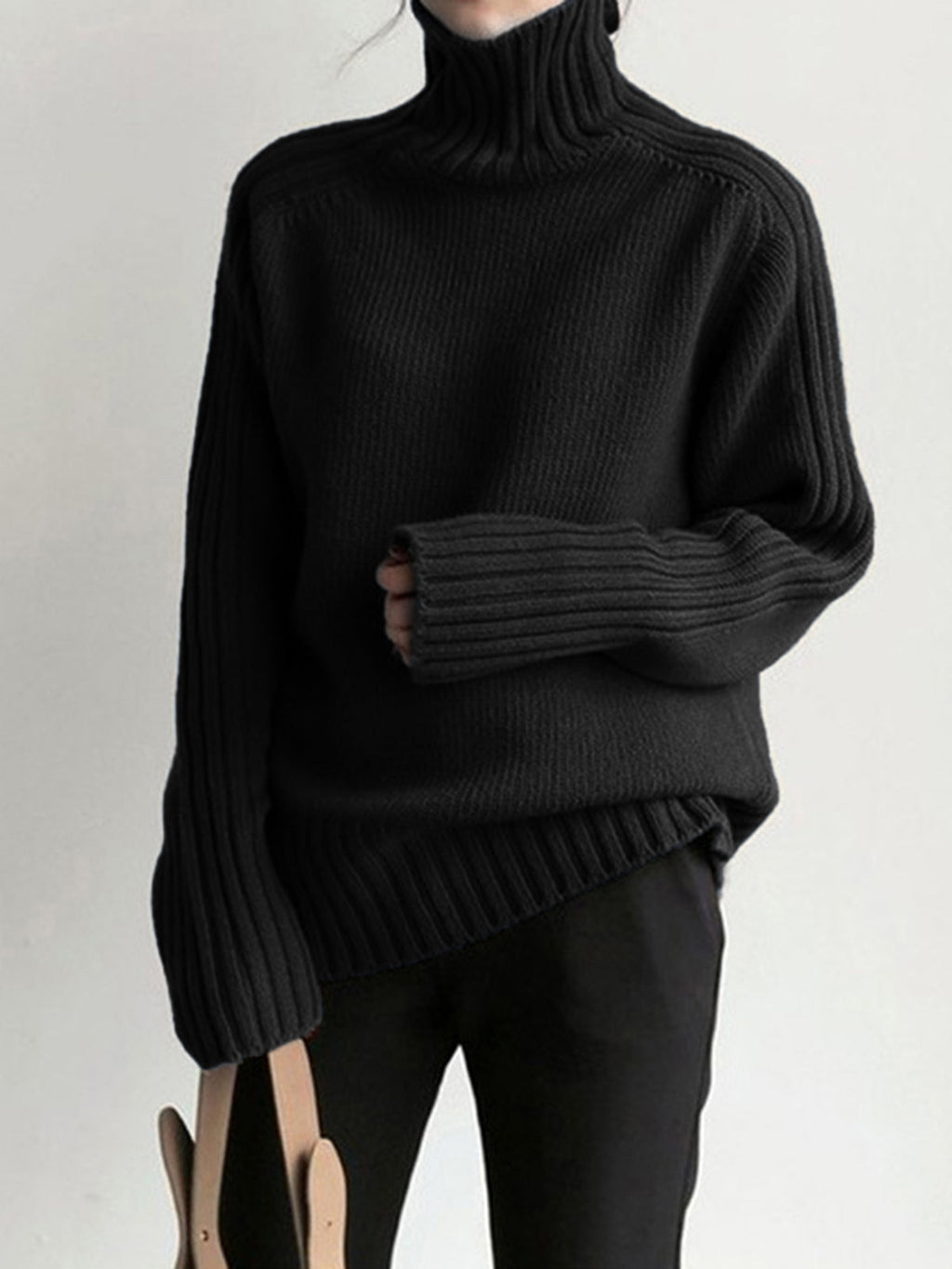 Women's Fitted High Neck Sweater – Ribbed Long Sleeve Mock Neck Pullover