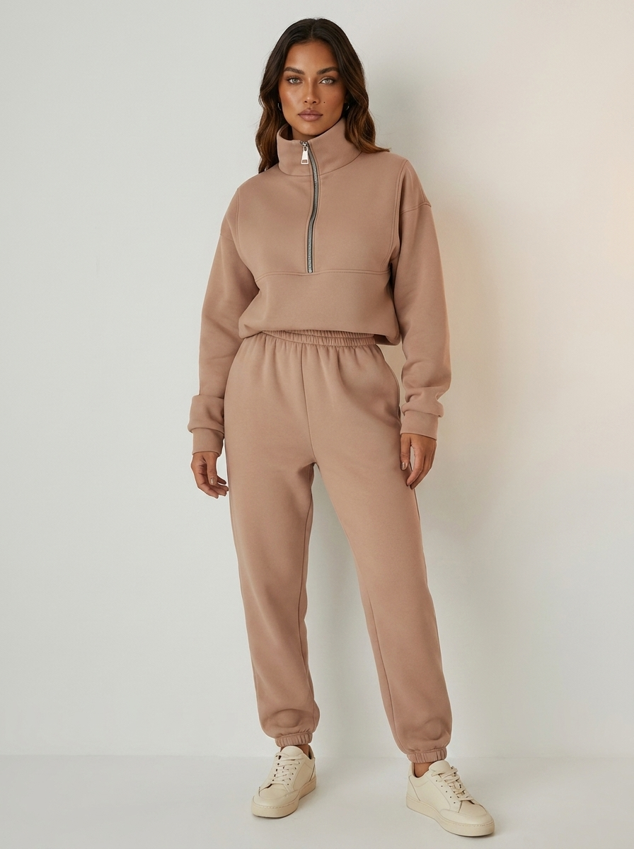 Women's Half-Zip Lounge Set – Casual Sweat Set