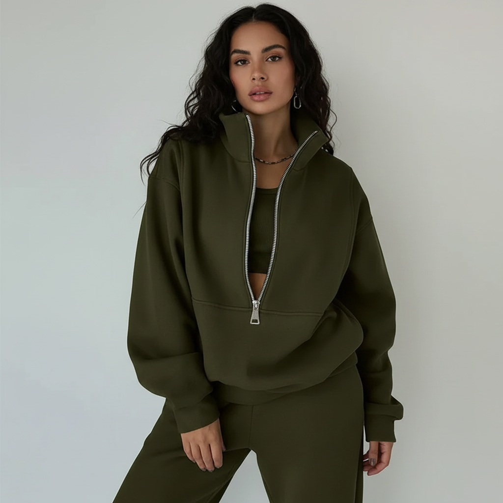 Women's Half-Zip Lounge Set – Casual Sweat Set