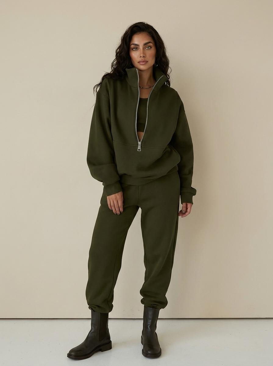 Women's Half-Zip Lounge Set – Casual Sweat Set
