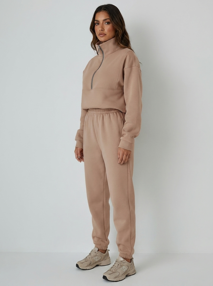 Women's Half-Zip Lounge Set – Casual Sweat Set