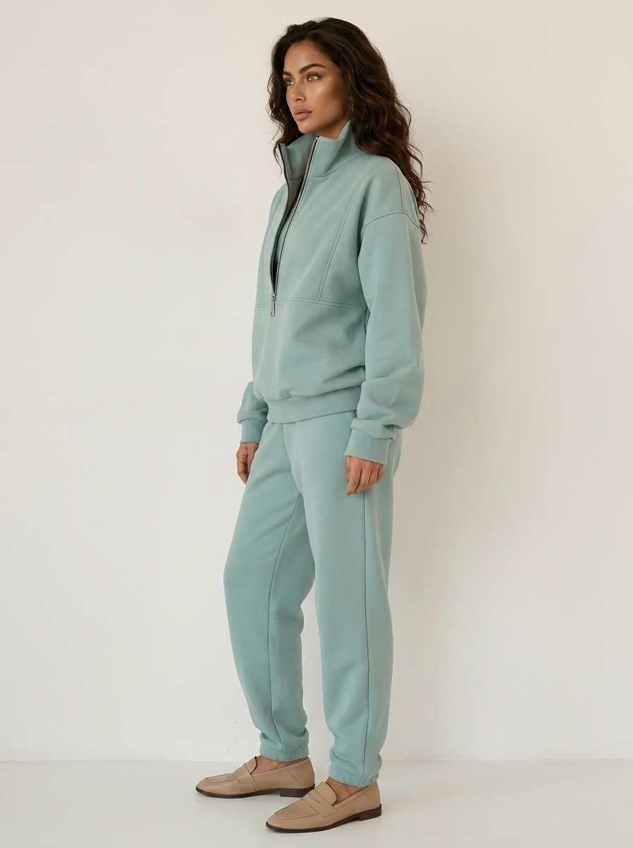 Women's Half-Zip Lounge Set – Casual Sweat Set
