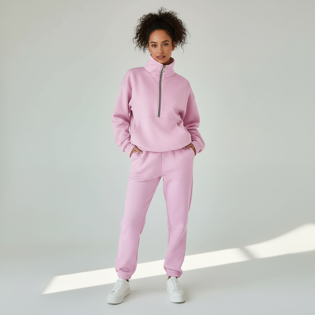 Women's Half-Zip Lounge Set – Casual Sweat Set