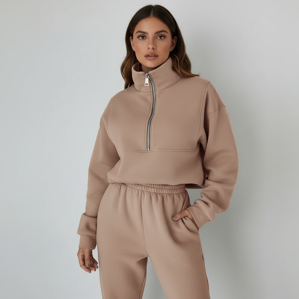 Women's Half-Zip Lounge Set – Casual Sweat Set