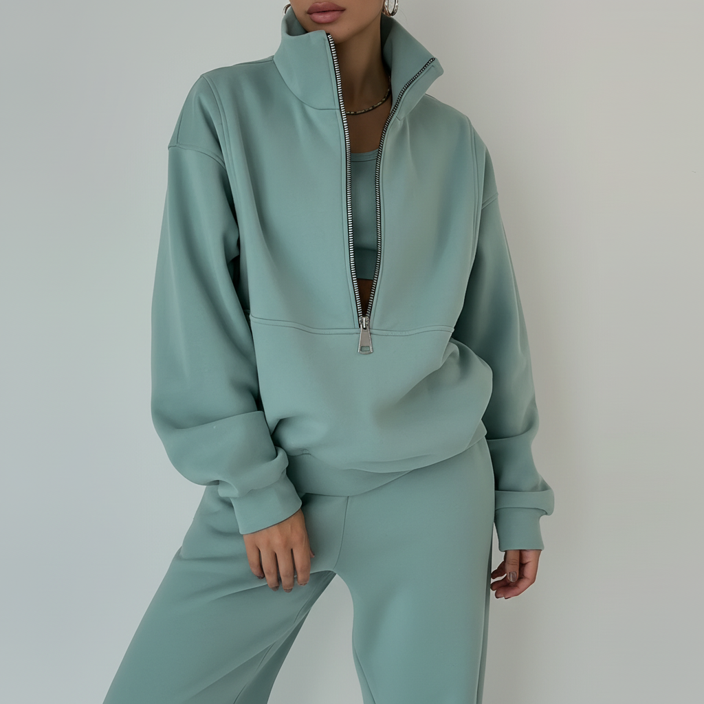 Women's Half-Zip Lounge Set – Casual Sweat Set