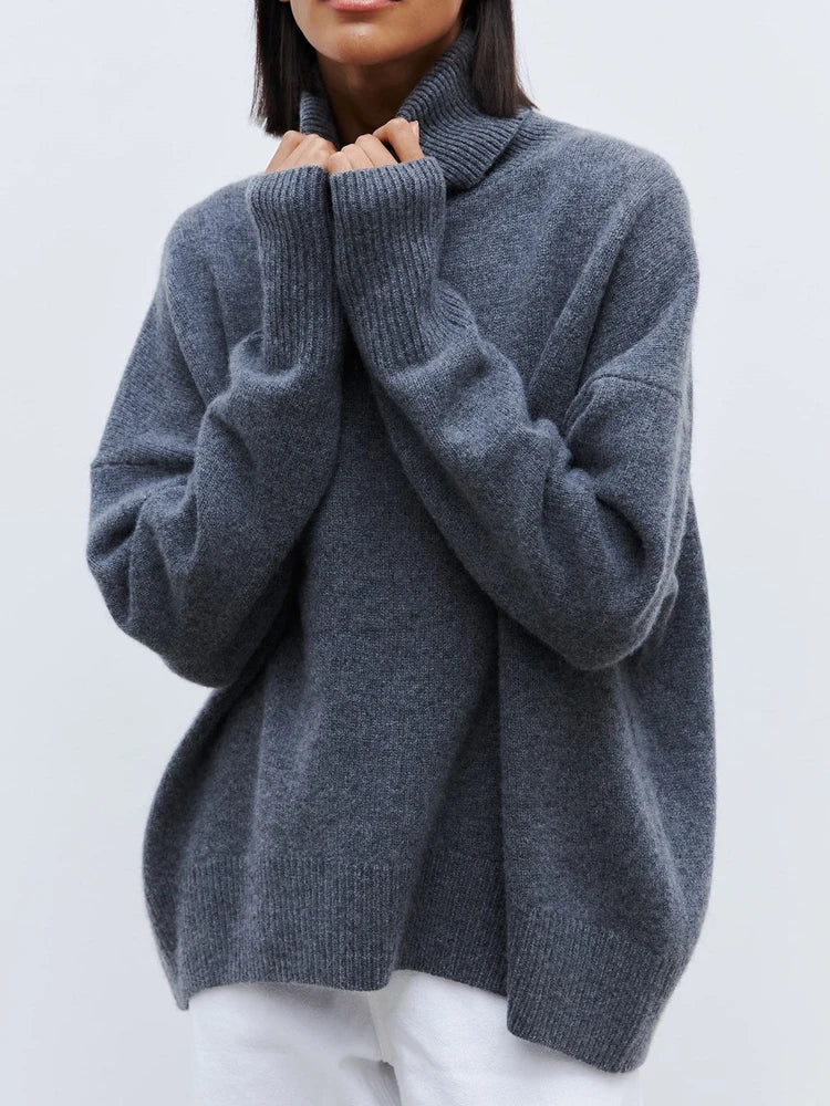 Women's Oversized Turtleneck Sweater – Relaxed High Neck Pullover