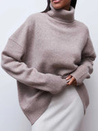 Women's Oversized Turtleneck Sweater – Relaxed High Neck Pullover