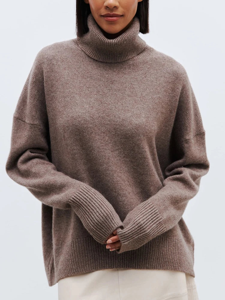 Women's Oversized Turtleneck Sweater – Relaxed High Neck Pullover