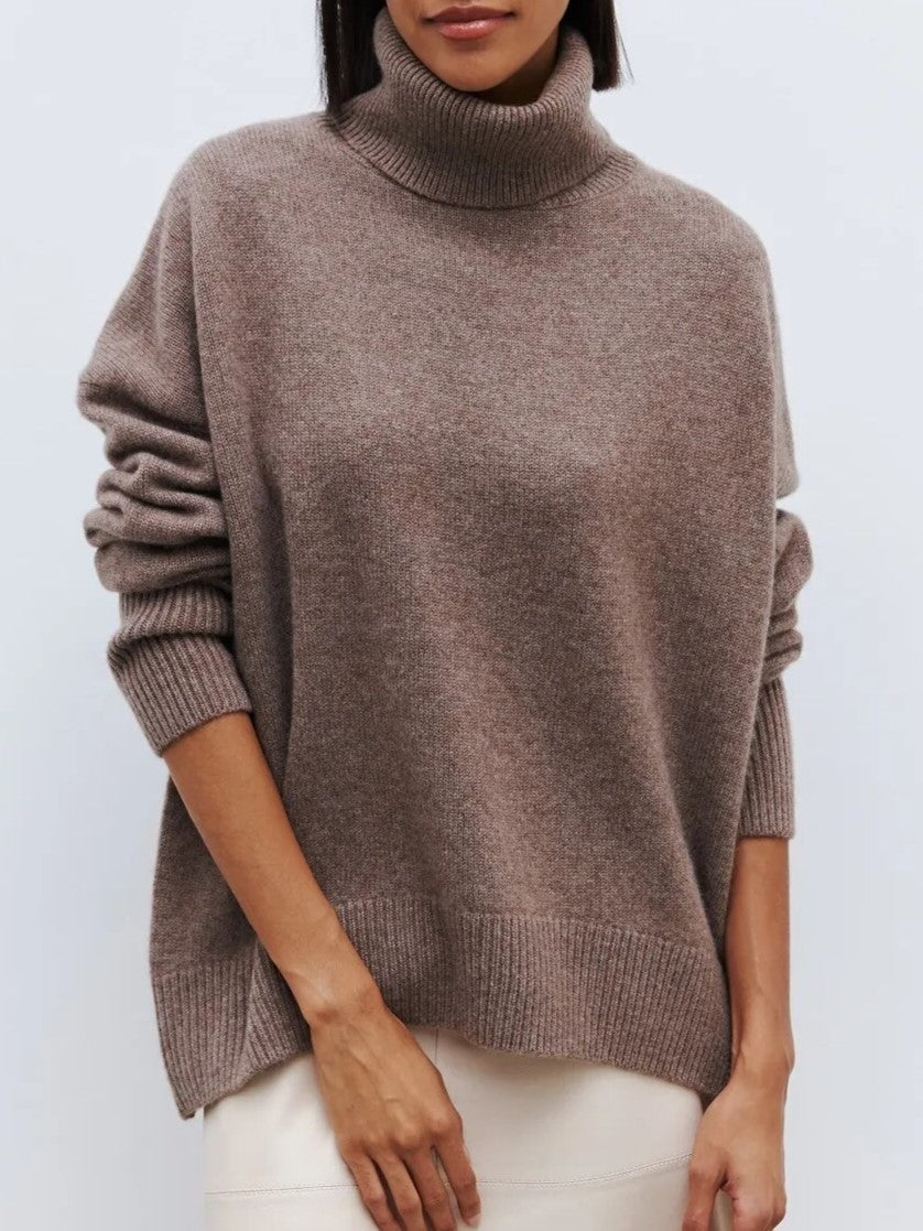 Women's Oversized Turtleneck Sweater – Relaxed High Neck Pullover