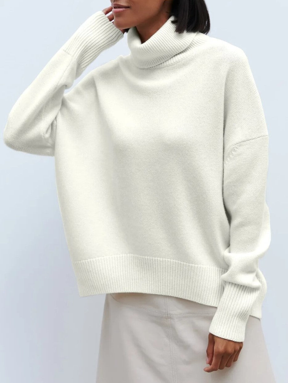 Women's Oversized Turtleneck Sweater – Relaxed High Neck Pullover
