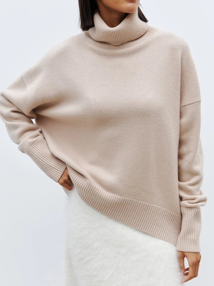 Women's Oversized Turtleneck Sweater – Relaxed High Neck Pullover