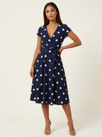 Women's Polka Dot Wrap Dress – V-Neck Midi Dress