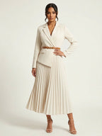Women's Pleated Midi Dress – Blazer Style Dress
