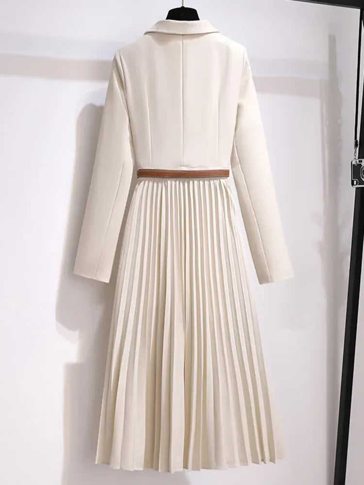 Women's Pleated Midi Dress – Blazer Style Dress