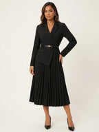 Women's Pleated Midi Dress – Blazer Style Dress