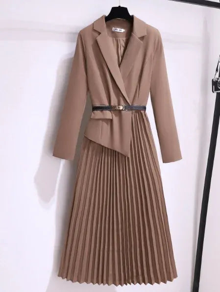 Women's Pleated Midi Dress – Blazer Style Dress