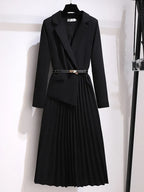 Women's Pleated Midi Dress – Blazer Style Dress