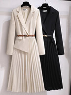 Women's Pleated Midi Dress – Blazer Style Dress