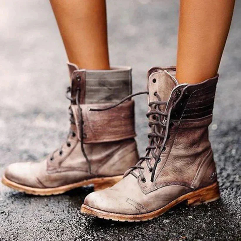 Women’s Vintage Lace-Up Boots – Retro Everyday Style - Rowena