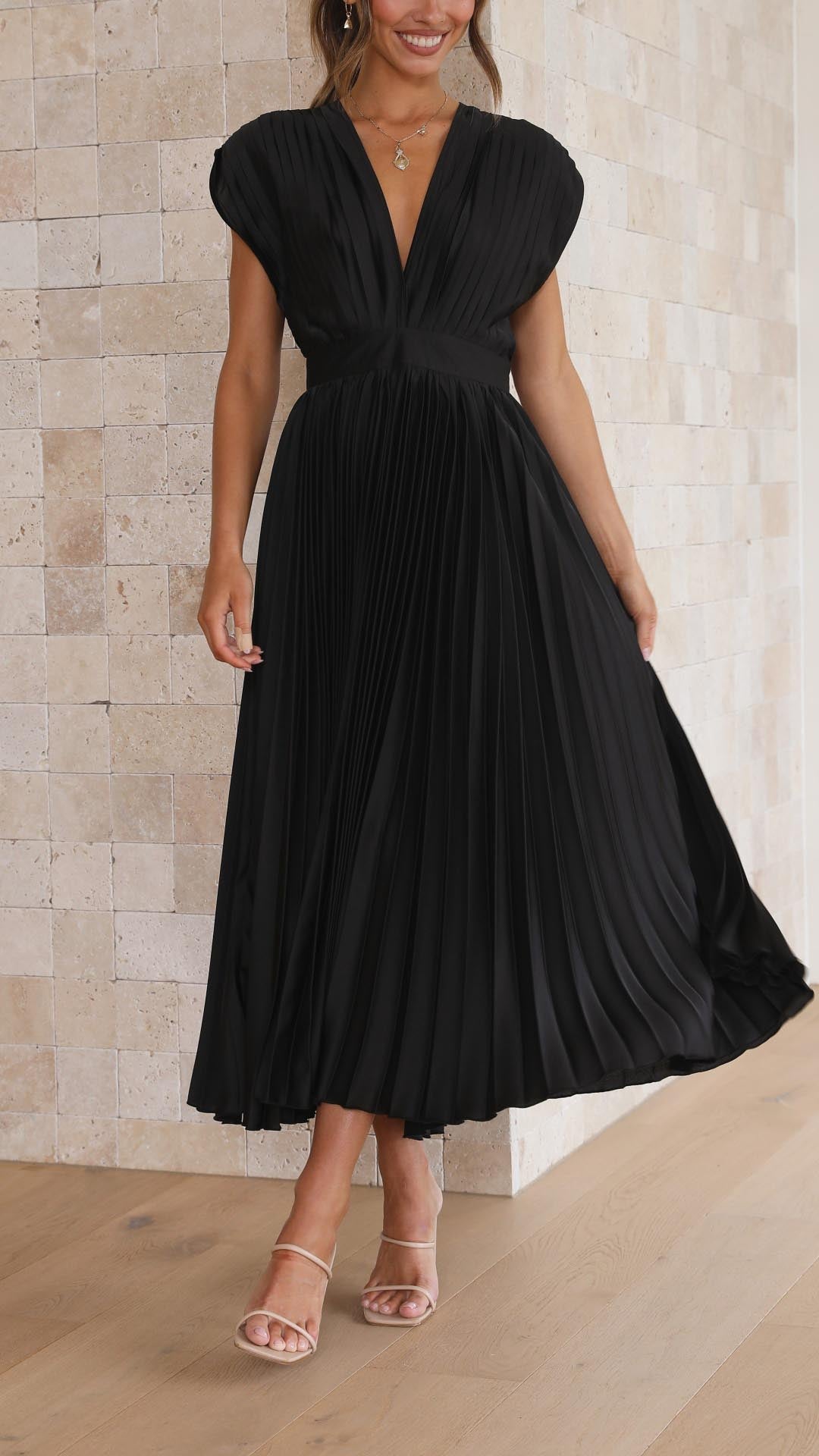 Women's Wedding Guest Dress – Pleated Maxi Dress – Eliza