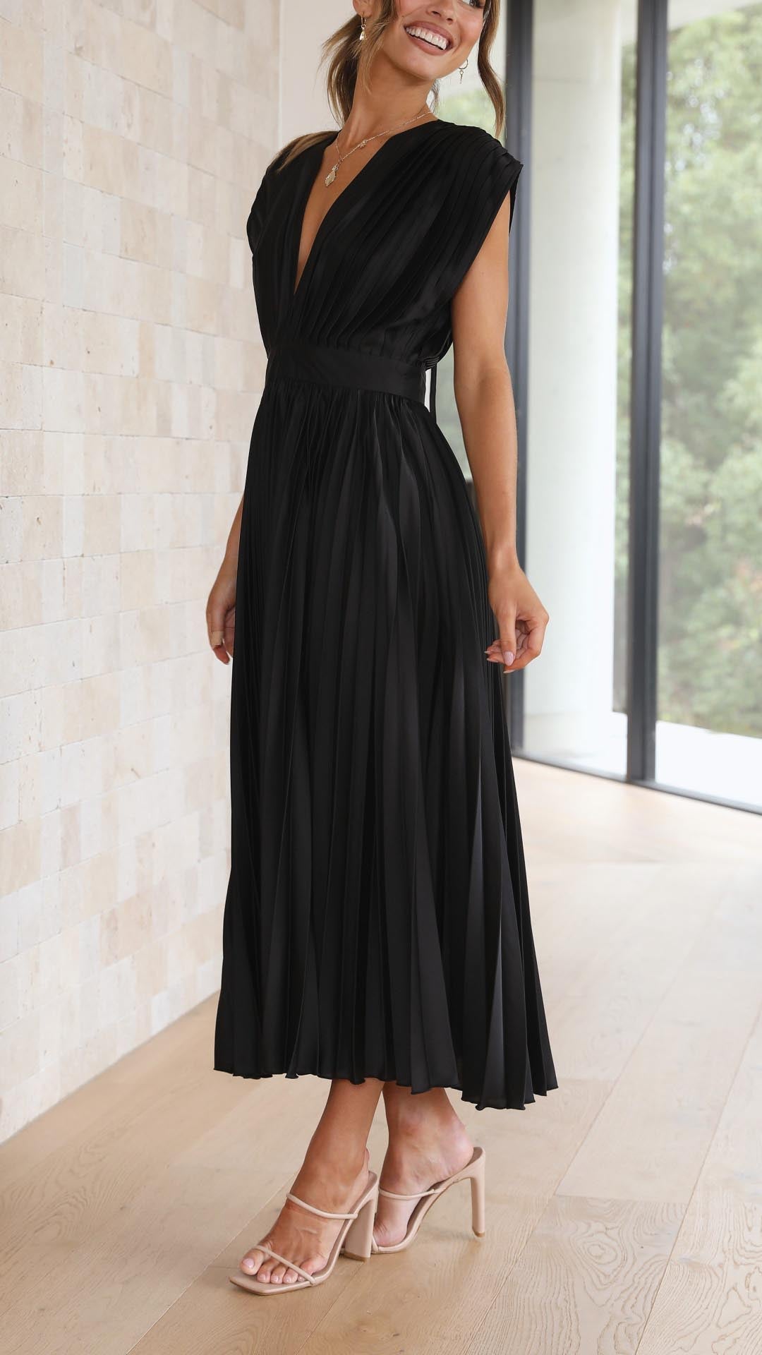 Women's Wedding Guest Dress – Pleated Maxi Dress – Eliza