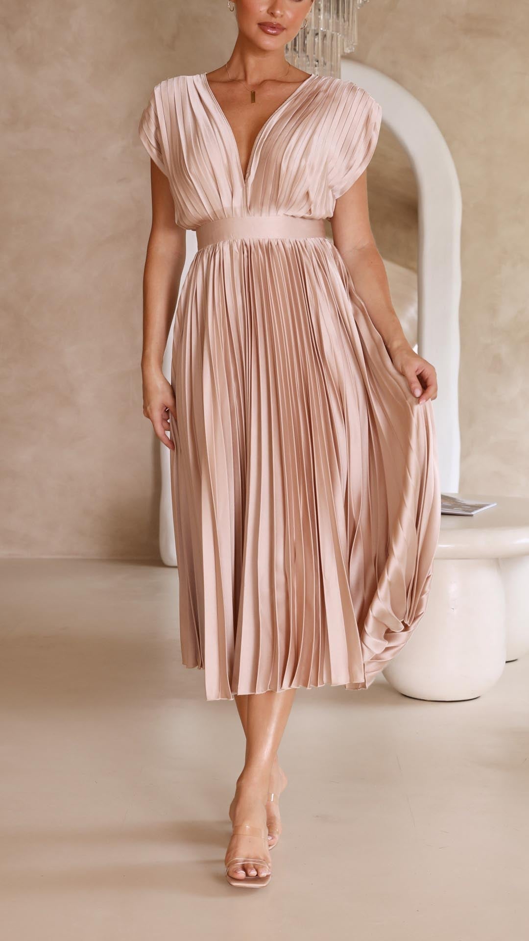 Women's Wedding Guest Dress – Pleated Maxi Dress – Eliza