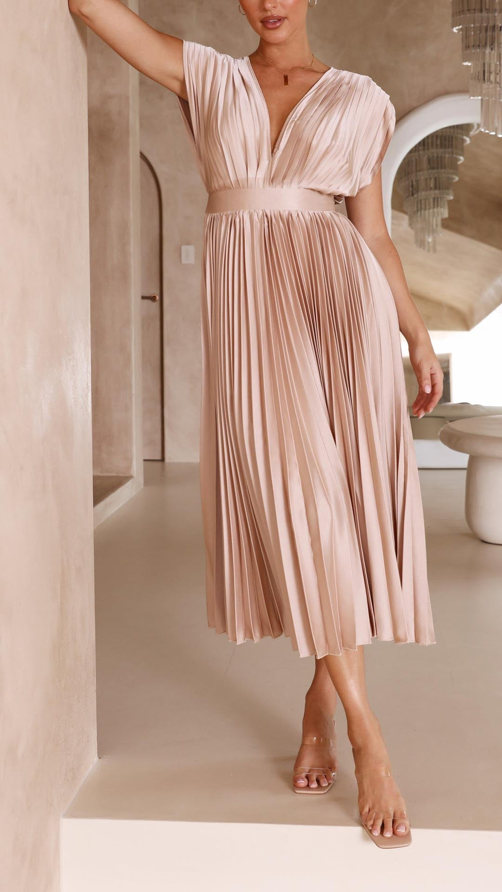Women's Pleated Maxi Dress – Elegant Occasion Dress