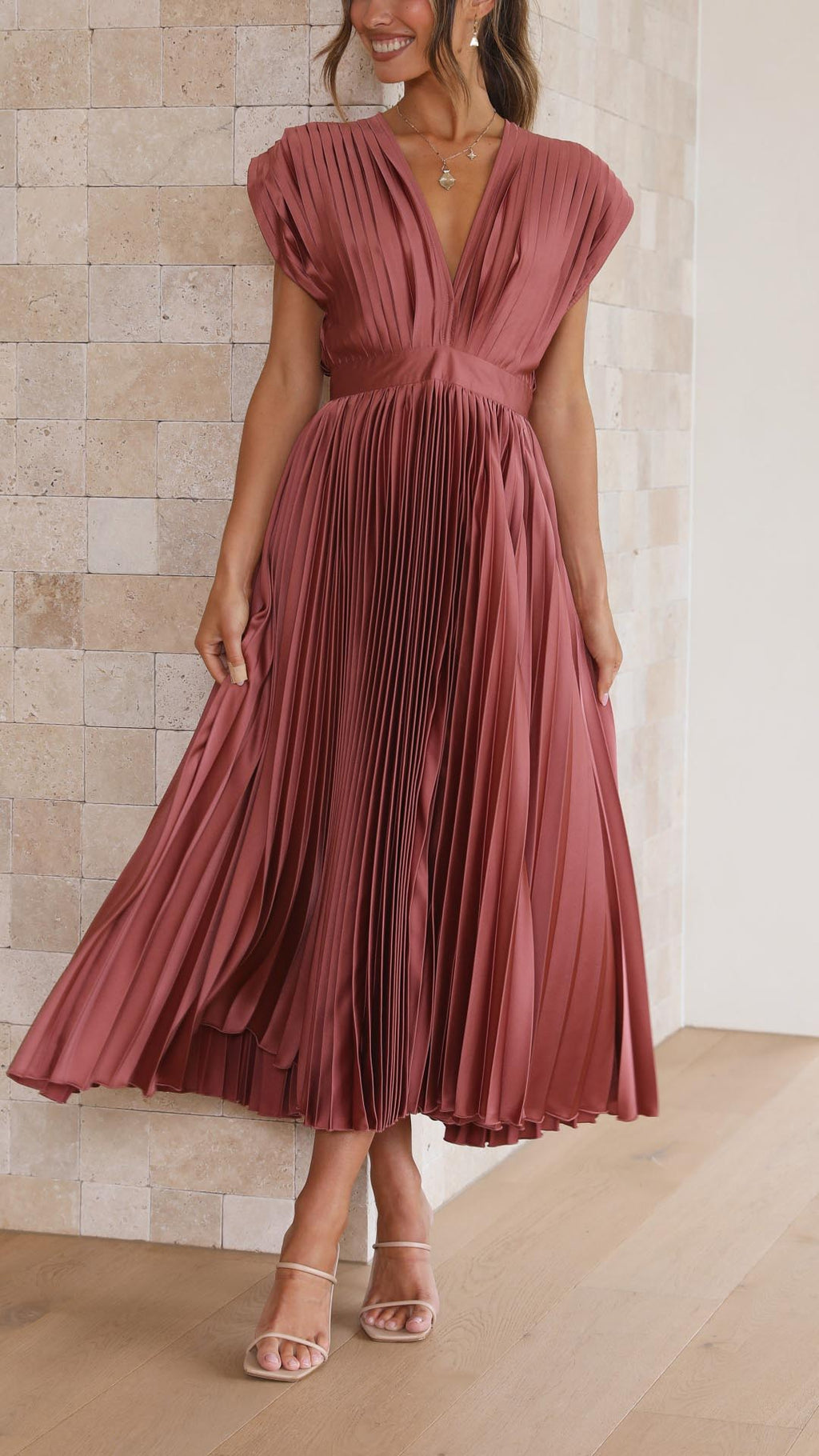 Women's Pleated Maxi Dress – Elegant Occasion Dress
