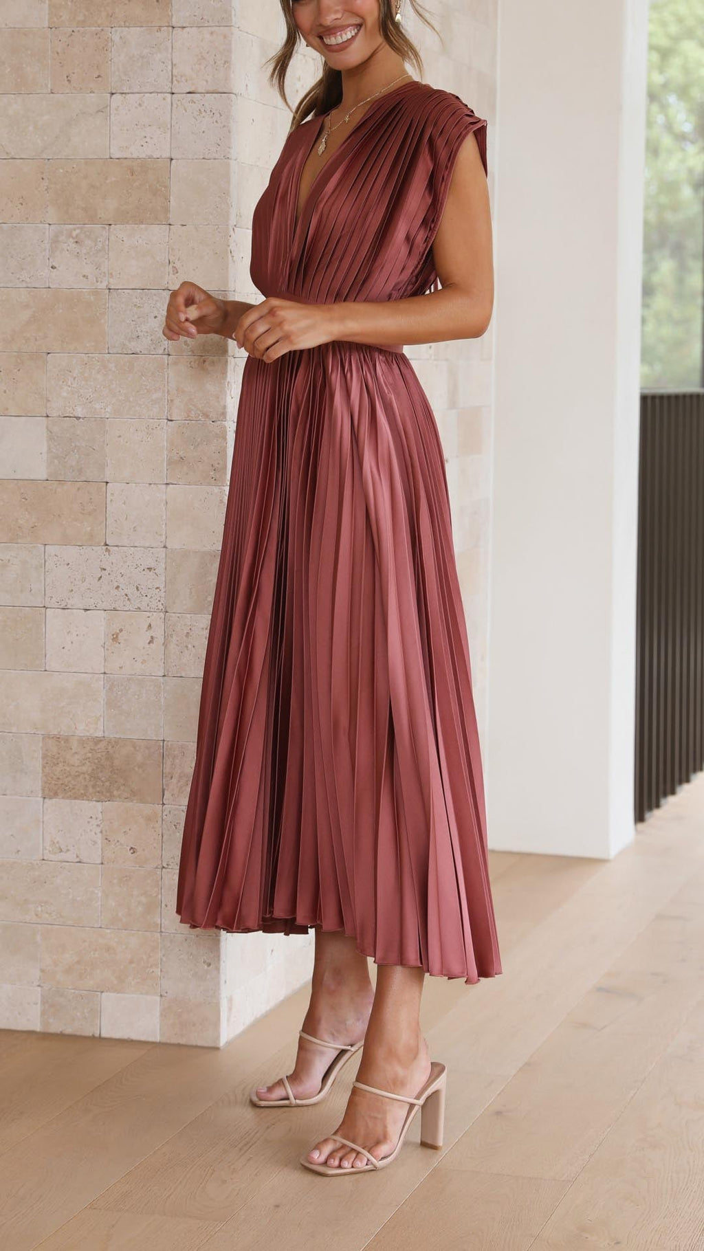 Women's Wedding Guest Dress – Pleated Maxi Dress – Eliza