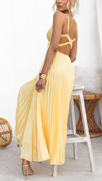 Women's Maxi Dress – Pleated V-Neck Dress – Margot