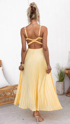 Women's Maxi Dress – Pleated V-Neck Dress – Margot