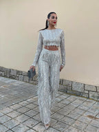 Women's Sequin Party Set – Cropped Top & High Waist Pants Set