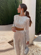 Women's Sequin Party Set – Cropped Top & High Waist Pants Set