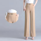 Women's High Waist Belted Trousers – Wide Leg Tailored Dress Pants