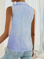 Women's Striped Sleeveless Blouse – Collared Button Front Blouse